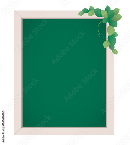 葉と白枠で縁取られた黒板　メッセージボード