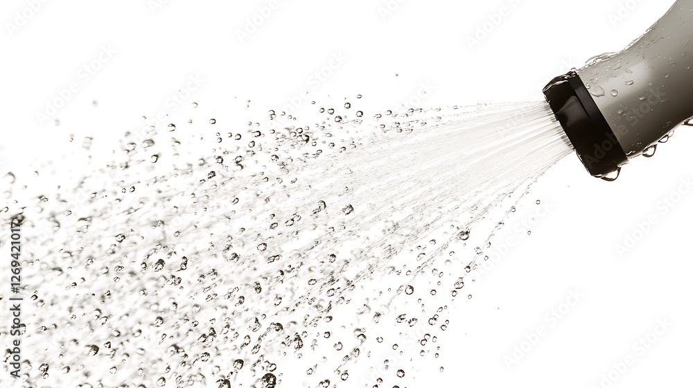 Water spray from the nozzles of an airborne sprinkler, against a white background, with white water drops, commercial photography. Water spray from the nozzles of an airborne sprinkler, against a white background, with white water drops, commercial photography.