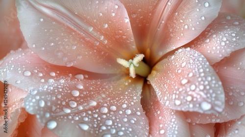 Vibrant pink tulips adorned with dew drops glisten under soft sunlight in a b...