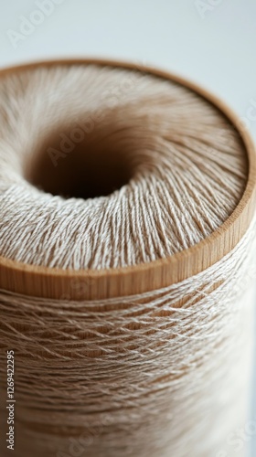 Detailed view of woven textile design on a wooden surface in natural light du...