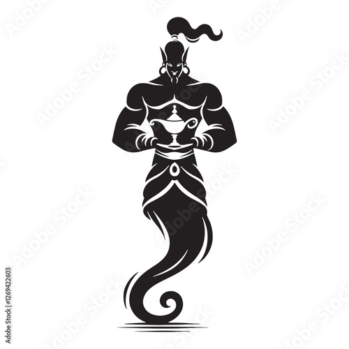 The majestic force Genie silhouette, a cosmic enigma - Genie illustration - Genie vector - mythical creature silhouette
