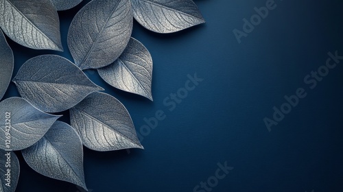 Elegant leaf patterns on a blue background create a stunning decorative effec...