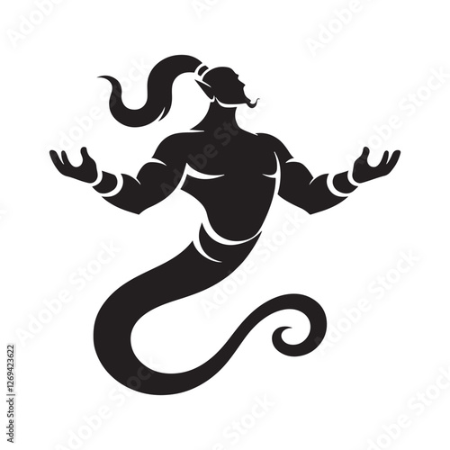 The dazzling Genie silhouette, forged from the magic of time - Genie illustration - Genie vector - mythical creature silhouette
