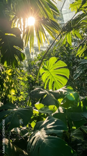 Lush green foliage with vibrant leaves glowing under sunlight in a natural se...