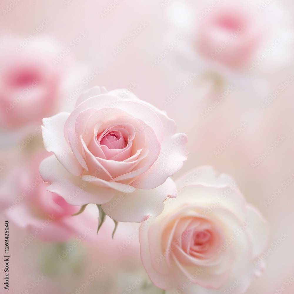 Fototapeta premium Soft Pastel Pink Roses Background in Blurred Style