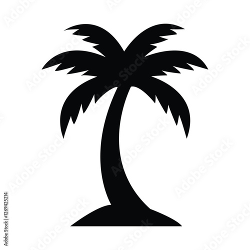 Simple Silhouette of a Tropical Palm Tree. silhouette palm tree, tropical, summer, vacation, travel, beach, island, logo
