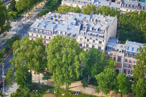 Fototapeta Naklejka Na Ścianę i Meble -  Aerial scenic view of Paris, France seen from the Eiffel tower