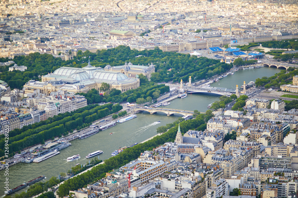 Fototapeta premium Aerial scenic view of Paris, France seen from the Eiffel tower