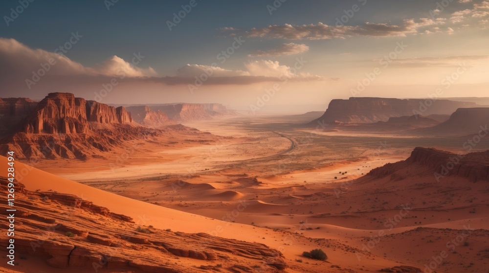 Fototapeta premium Stunning Desert Landscape Panorama at Sunset