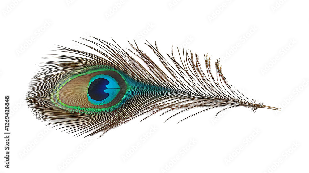 Obraz premium Front View of Peacock Feather – Vibrant, Elegant Decoration for Home, Fashion, and Creative Projects
