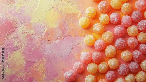 Colorful gummy candies arranged in vibrant rows on a bright background