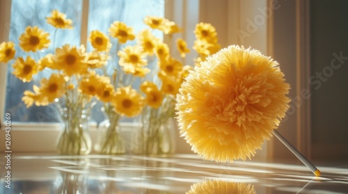 Relaxing spa setup with fresh flowers and a towel on a sunny day