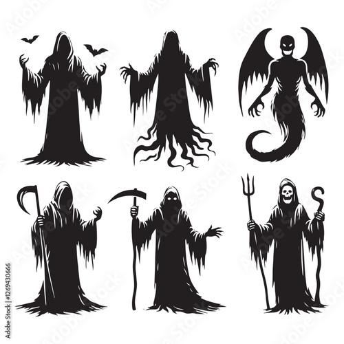 The cursed shadow Ghost silhouette floating in the gloom - Ghost illustration - Minimalist Ghost vector - Mythical creature - Horror silhouette
