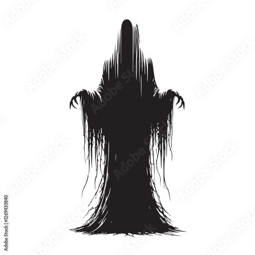 The unseen stalker Ghost silhouette floating in secrecy - Ghost illustration - Minimalist Ghost vector - Mythical creature - Horror silhouette
