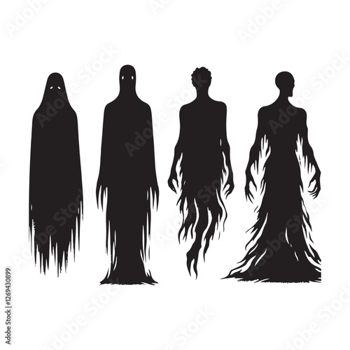 The lost soul Ghost silhouette roaming the endless dark - Ghost illustration - Minimalist Ghost vector - Mythical creature - Horror silhouette
