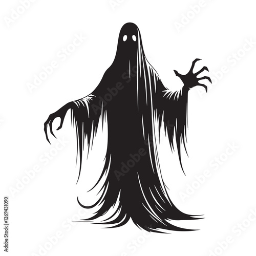 The cursed phantom Ghost silhouette trapped in darkness - Ghost illustration - Minimalist Ghost vector - Mythical creature - Horror silhouette
