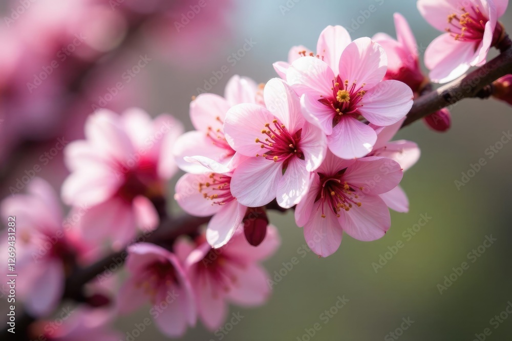Fototapeta premium delicate pink flowers blooming on a tree branch, pink, floral, nature