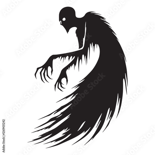 The ghastly vision Ghost silhouette, a memory from the past - Ghost illustration - Minimalist Ghost vector - Mythical creature - Horror silhouette
