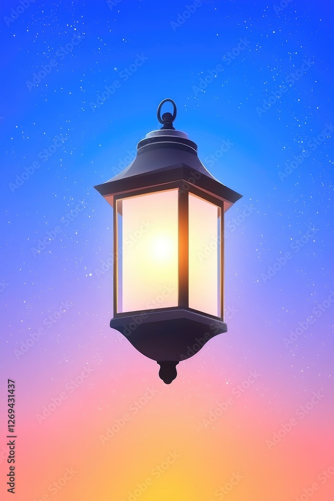 Illuminated Lantern Hanging Against A Twilight Sky Illuminated Lantern Hanging Against A Twilight Sky