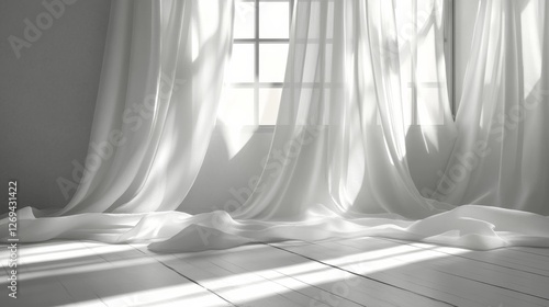 Bright sunlight casts soft shadows through sheer curtains in a cozy indoor space