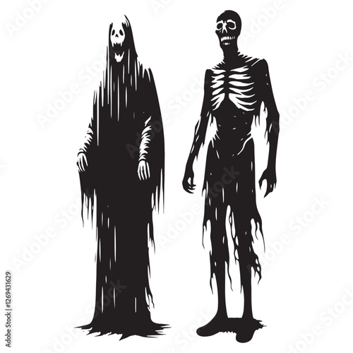 The eerie soul Ghost silhouette, cursed to roam - Ghost illustration - Minimalist Ghost vector - Mythical creature - Horror silhouette
