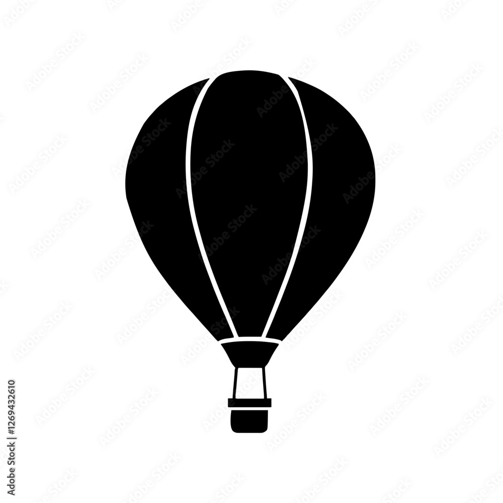 Naklejka premium Minimalist black silhouette of a hot air balloon with vertical lines on white background