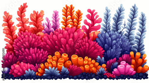 Vibrant Coral Reef Vector Illustration with Colorful Marine Plants and Sea Life in Oceanic Underwater Ecosystem - Perfect for Nature Graphics and Themes