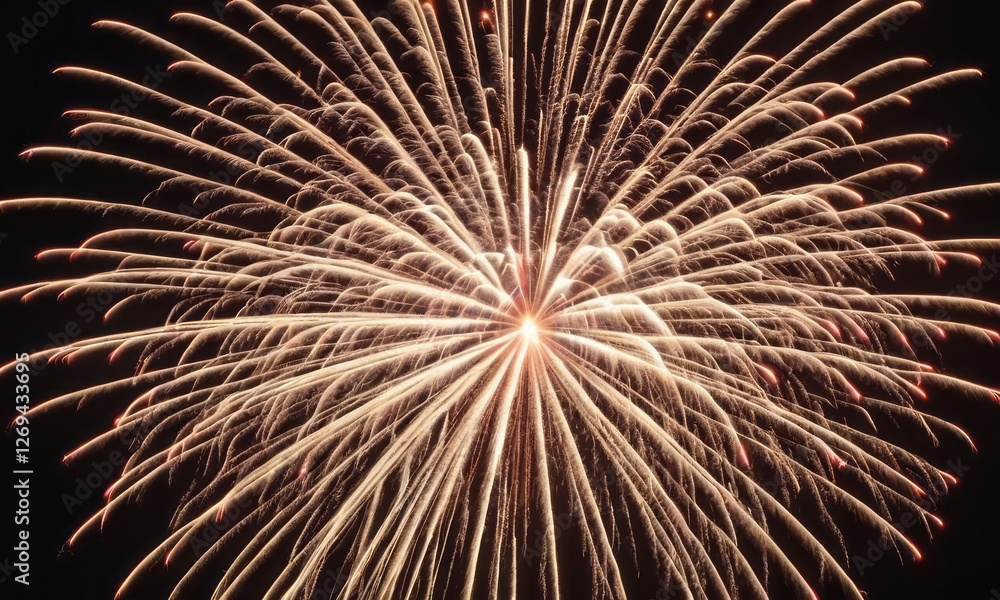 Naklejka premium A stunning display of vibrant fireworks exploding in the night sky, creating a burst of light and color.