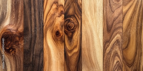 A close-up of various wooden planks showcasing rich textures, colors, and natural patterns, highlighting the beauty of wood grain.
