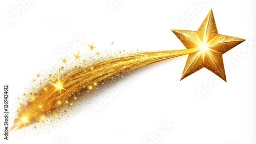 Golden Shooting Star on White Background