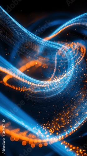 Colorful light trails create a vibrant swirl effect in a dynamic abstract com...