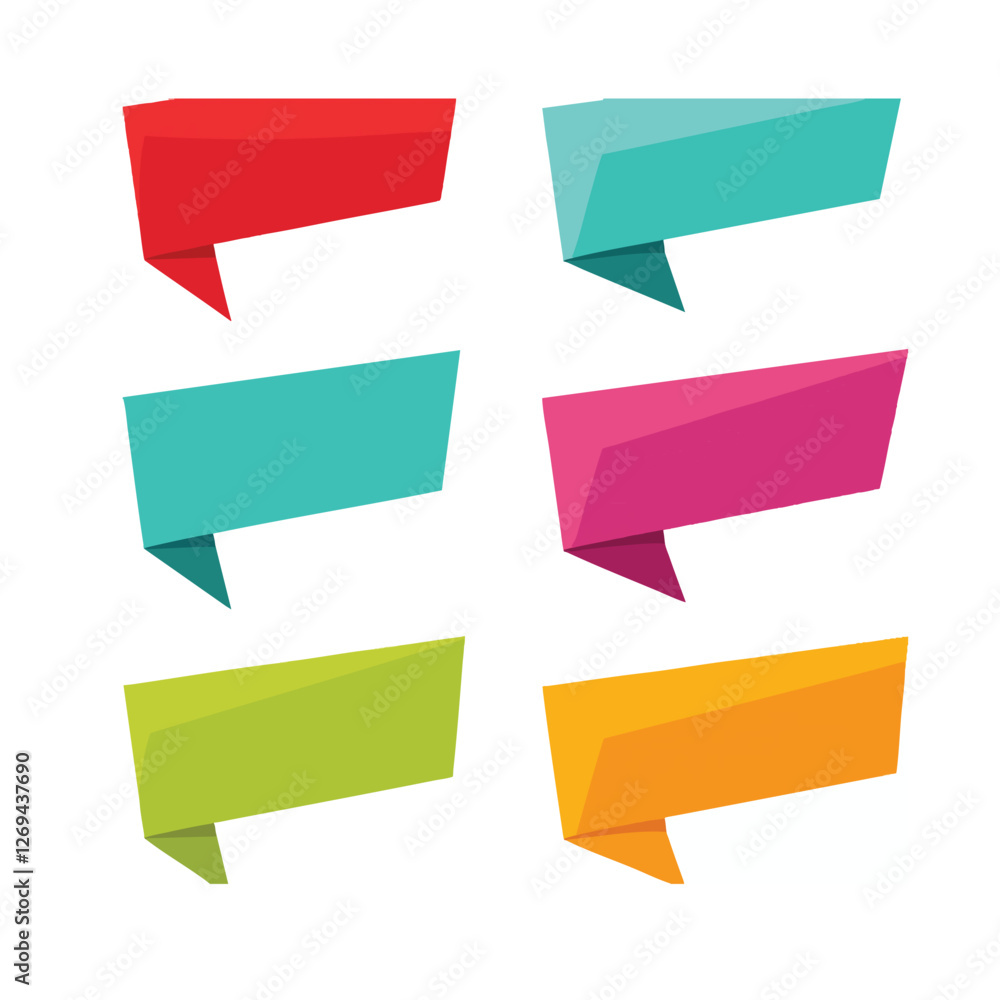 Set of origami banners text box flat vector Set of origami banners text box flat vector