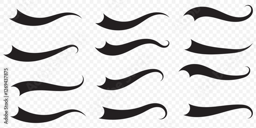 Typographic swash and swooshes tails. Retro swishes and swashes for athletic typography, logos, baseball font. Set of hand lettering underlines lines. Vector underline stroke. Design concept element.