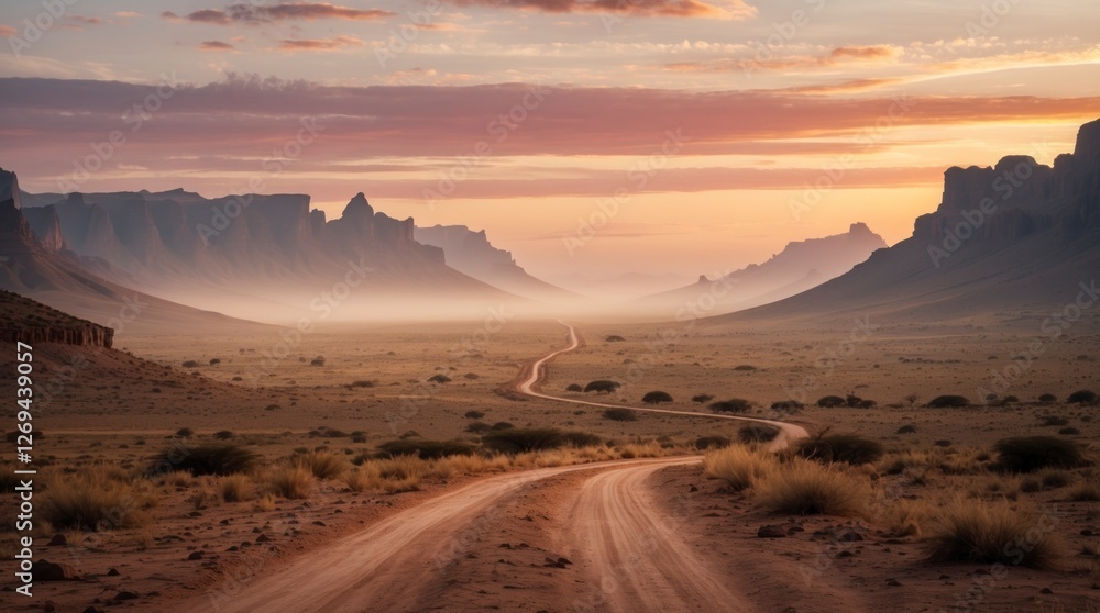 Fototapeta premium Scenic Desert Road at Sunset Stunning Landscape Photography