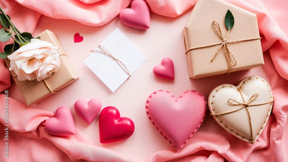 Romantic Valentine's Day Gifts and Rose Flat Lay Romantic Valentine's Day Gifts and Rose Flat Lay