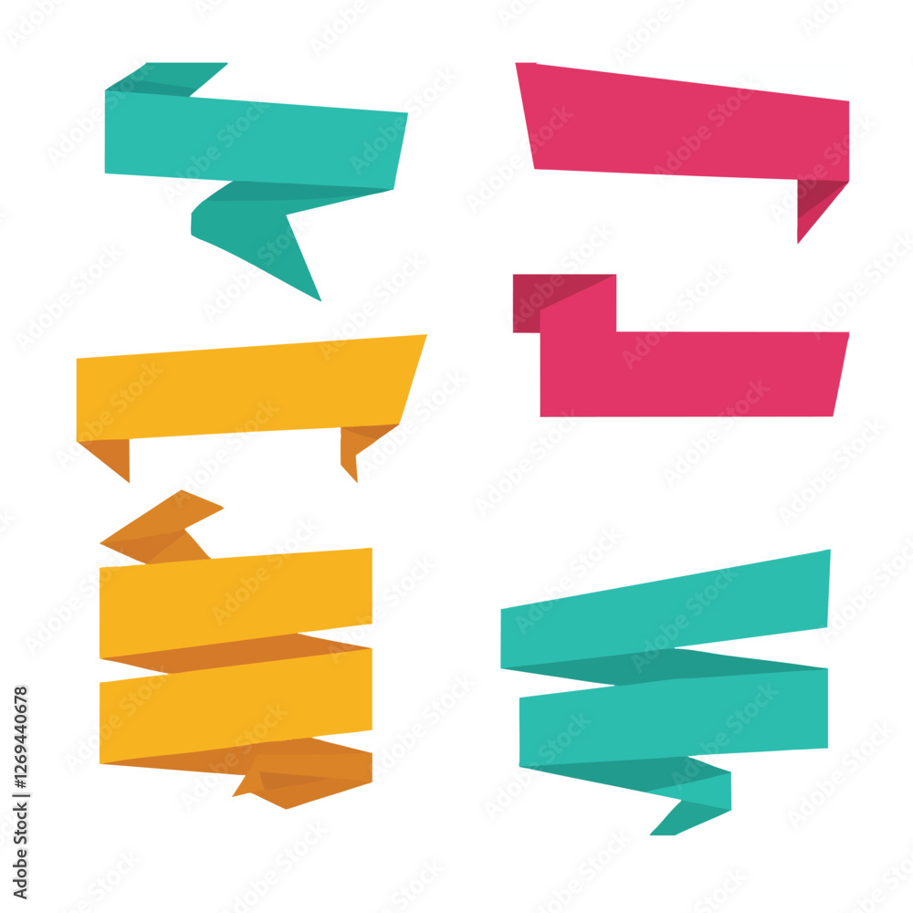 Set of origami banners text box flat vector Set of origami banners text box flat vector