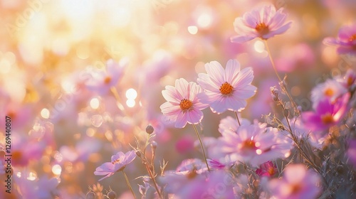 Rabbit in a vibrant flower field during sunset captures the beauty of nature