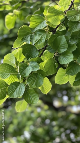 Close view of lush green leaves displaying intricate patterns in a vibrant tr...