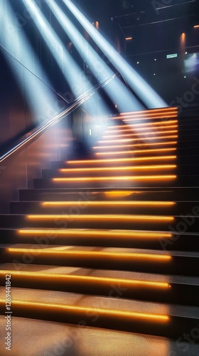 Elegant staircase with illuminated steps in a grand building