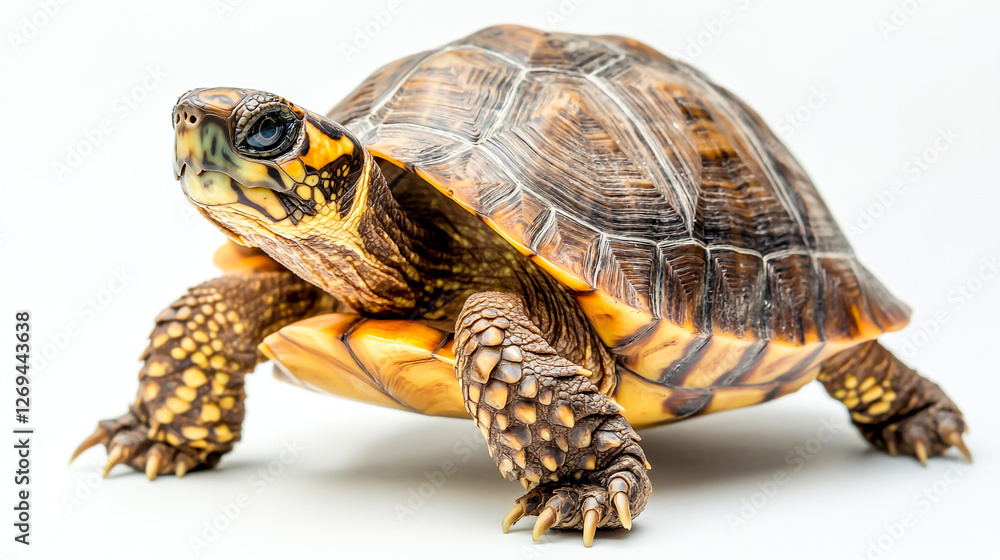 Naklejka premium Close-up of an Oriental box turtle walking on its hind legs, isolated on a white background