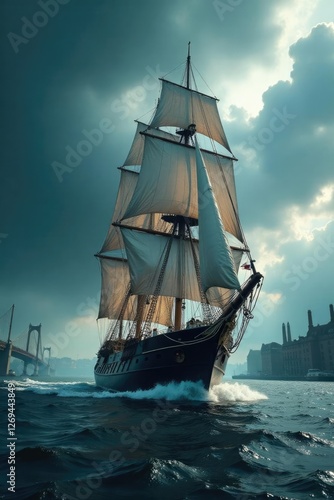 Wallpaper Mural Tall ship on the River Clyde during stormy weather, Clyde, sailboat, nautical Torontodigital.ca