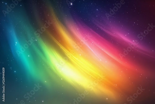 Colorful waves of light flowing across a starry night sky