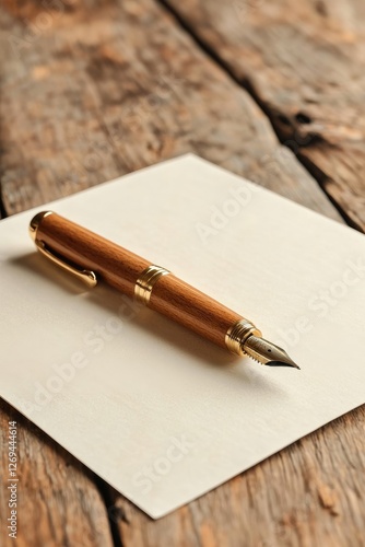 Wallpaper Mural Elegant Wooden Fountain Pen on Rustic Paper for Writing Enthusiasts and Stationery Lovers Torontodigital.ca