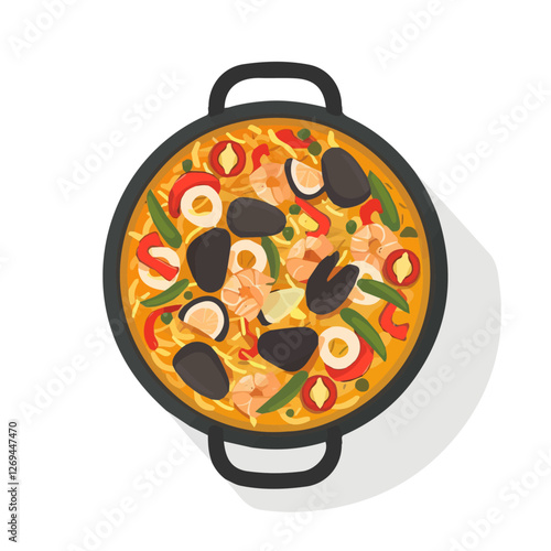 Paella, 2D flat vector illustration, isolated on a white background.

