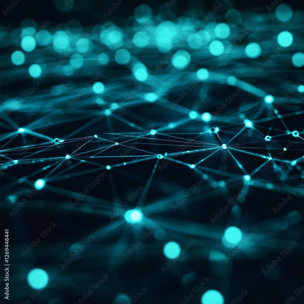 Abstract network of glowing blue nodes and lines in a digital grid pattern Abstract network of glowing blue nodes and lines in a digital grid pattern