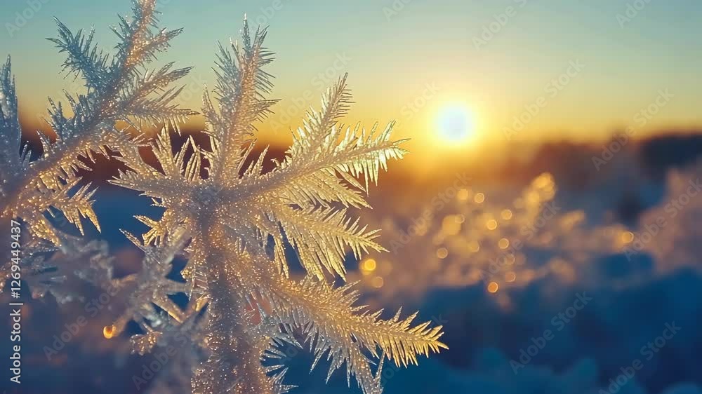 Frosty ice crystals shimmer in the golden sunlight during a serene winter morning landscape Frosty ice crystals shimmer in the golden sunlight during a serene winter morning landscape