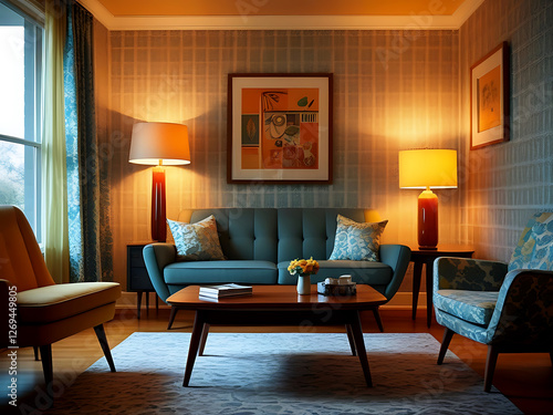 Living room design, vintage style, living room mode
