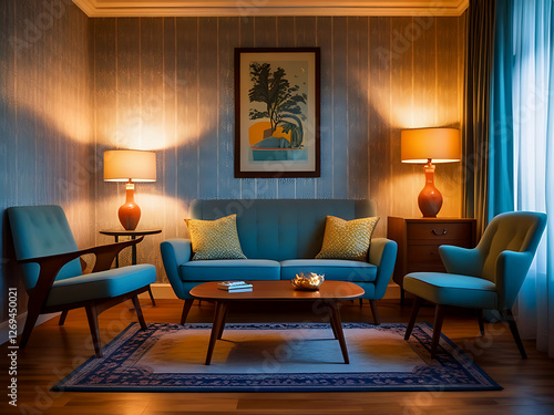 Living room design, vintage style, living room mode
