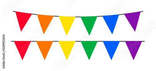 Pride month LGBT flags garlands with pennants. Vector buntings set. Footer and banner background