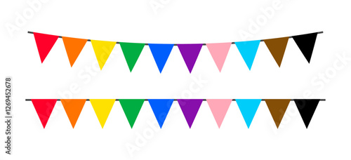 Pride month LGBT flags garlands with pennants. Vector buntings set. Footer and banner background